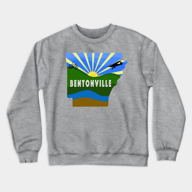 Bentonville Arkansas design with Mountain Bike and Airplane Crewneck Sweatshirt by Arkansas Shop